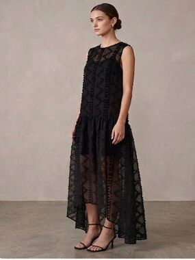 Maeve Black Sleeveless High-Low Lace Dress